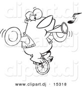 Vector Clipart of a Cartoon Bear Playing Music and Riding a Unicycle - Coloring Page Outline by Toonaday