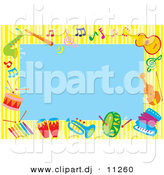 Vector Clipart of a Cartoon Blue Background Bordered by Colorful Music Instruments by Alex Bannykh