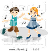 Vector Clipart of a Cartoon Boy and Girl Dancing to Music Notes by BNP Design Studio