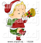 Vector Clipart of a Cartoon Christmas Baby Playing a Trumpet by BNP Design Studio