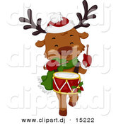 Vector Clipart of a Cartoon Christmas Reindeer Playing a Drum While Marching by BNP Design Studio