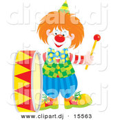 Vector Clipart of a Cartoon Clown Playing a Drum by Alex Bannykh
