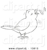 Vector Clipart of a Cartoon Cute Singing Bird - Outlined Coloring Page Art by Alex Bannykh
