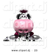 Vector Clipart of a Cartoon Dairy Cow DJ Playing Music by