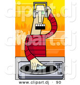 Vector Clipart of a Cartoon Disc Jockey Mixing Music Record on a Turntable by AtStockIllustration