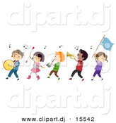 Vector Clipart of a Cartoon Diverse Marching Band Children by BNP Design Studio