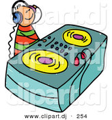 Vector Clipart of a Cartoon DJ Kid Wearing Headphones and Mixing Music by Prawny