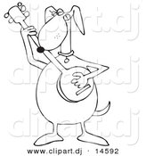 Vector Clipart of a Cartoon Dog Playing a Banjo - Outline Coloring Page Line Art by Djart
