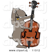 Vector Clipart of a Cartoon Dog Playing a Bass Fiddle by Djart
