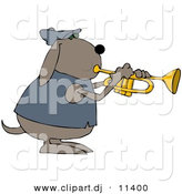 Vector Clipart of a Cartoon Dog Playing a Trumpet by Djart