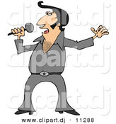 Vector Clipart of a Cartoon Elvis Impersonator Singing with Mic by Djart