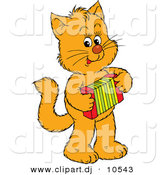 Vector Clipart of a Cartoon Ginger Cat Playing an Accordion by Alex Bannykh