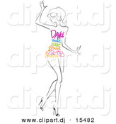Vector Clipart of a Cartoon Girl Dancing with Colorful Dance Related Words Printed over Her Torso by BNP Design Studio