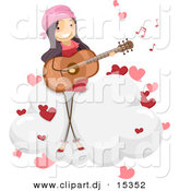 Vector Clipart of a Cartoon Girl Singing Playing Guitar While Singing Love Song on a Cloud by BNP Design Studio