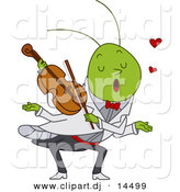 Vector Clipart of a Cartoon Grasshopper Playing Violin Love Music by BNP Design Studio