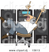 Vector Clipart of a Cartoon Man Dancing in a Chair While Listening to Music in Front of Big Speakers by Djart