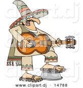 Vector Clipart of a Cartoon Mexican Guy Playing a Guitar by Djart