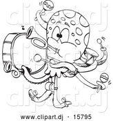Vector Clipart of a Cartoon Octopus Band - Outline by Dennis Holmes Designs