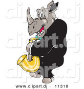 Vector Clipart of a Cartoon Rhino Playing a Saxophone by Dennis Holmes Designs
