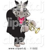 Vector Clipart of a Cartoon Rhino Playing a Trumpet by Dennis Holmes Designs