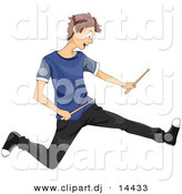 Vector Clipart of a Cartoon Teen Boy Rocking out with Drum Sticks by BNP Design Studio