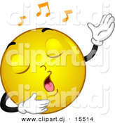 Vector Clipart of a Cartoon Yellow Smiley Emoticon Singing by BNP Design Studio