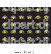 May 8th, 2015: Vector Clipart of a Collection of Oval Yellow Media Icons on a Black Background by Rasmussen Images