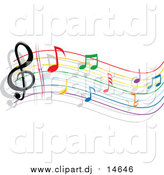Vector Clipart of a Colorful Rainbow Staff and Music Notes by Vector Tradition SM