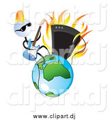 Vector Clipart of a Cool White Head Guitar Musician Man Rocking on Earth by TA Images