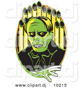 Vector Clipart of a Creepy Cartoon Phantom (of the Opera) Standing in Front of Organ Pipes by Andy Nortnik