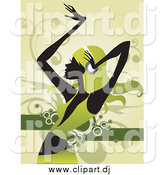 Vector Clipart of a Dancing Woman Dressed in Green with Green Hair, Wearing Headphones by OnFocusMedia