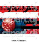 Vector Clipart of a Disco Background with a Red Disco Ball, Feet and Halftone by MilsiArt