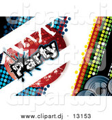 Vector Clipart of a Disco Party Background with a Red Ball and Dancing Feet by MilsiArt