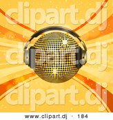 Vector Clipart of a Dj Disco Ball over Orange Background by Elaineitalia