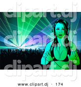 Vector Clipart of a Dj Girl Standing in Front of a Dance Crowd by Dero
