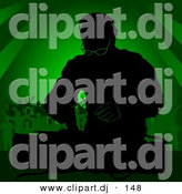 Vector Clipart of a DJ Guy Mixing Music with People Dancing in Green Background by Dero