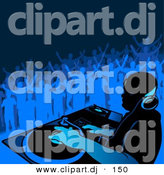 Vector Clipart of a DJ Playing Music with People Dancing in Blue Background by Dero