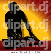 Vector Clipart of a DJ Using Single Record Player Mixer over Orange Background by Dero