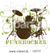 Vector Clipart of a Drumset over Green Vines on a White Background by OnFocusMedia