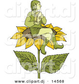 August 19th, 2012: Vector Clipart of a Elf Playing Tambourine While Sitting on Sunflower by Any Vector