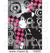 December 8th, 2015: Vector Clipart of a Emo Girl Wearing Headphones over Pink and Black Checkers by Mayawizard101