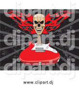 Vector Clipart of a Flaming Skull over a Red Electric Guitar on a Gray and Black Background by David Rey