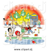 Vector Clipart of a Frat House Pool Party with Guys, Women and Liquor by Andy Nortnik