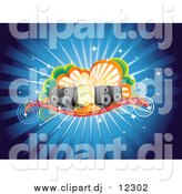 Vector Clipart of a Funky Burst Music Background of Speakers, Circles and Clouds by Qiun