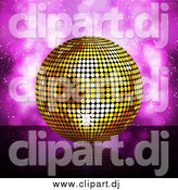 Vector Clipart of a Gold Disco Ball over Purple Flares by Elaineitalia