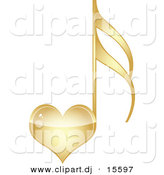 Vector Clipart of a Gold Love Heart Music Note by Andrei Marincas