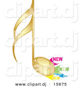 Vector Clipart of a Gold Music Note Beside New Label Icons by Andrei Marincas