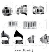May 18th, 2015: Vector Clipart of a Grammophones, Accordions and Piano Keyboards by Vector Tradition SM