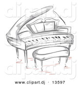 Vector Clipart of a Grand Piano with Bench - Sketched Version by BNP Design Studio