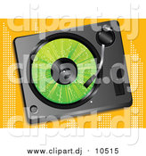 Vector Clipart of a Green LP Record Playing in a Record Player over an Orange Background by Elaineitalia
